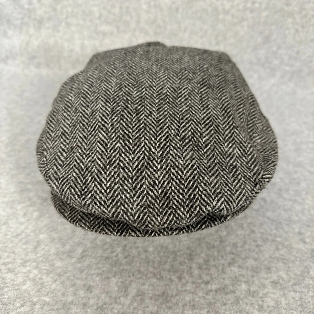 Vintage Mens Stetson Herringbone 100% Wool Flat Cap Sz XL Black White Made USA